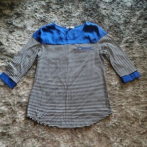 Women's Notations 3/4 Sleeve Blue Black White Blouse Size Medium